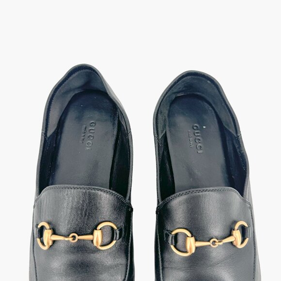 Gucci Brixton Horsebit Loafer EU 37.5 US 7.5 Black Leather Collapsible Heel Shoe - Picture 4 of 11